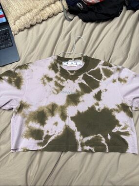 Off-White Lavender and Olive Tie-Dye Cropped Crewneck
